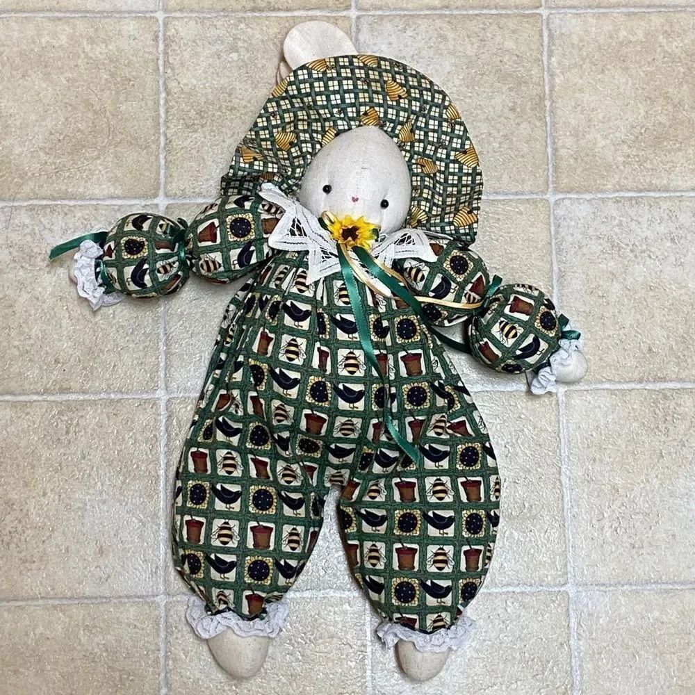 Handcrafted Patchwork Bunny Doll Charming Patchwork Bunny with Hat Easter Decor